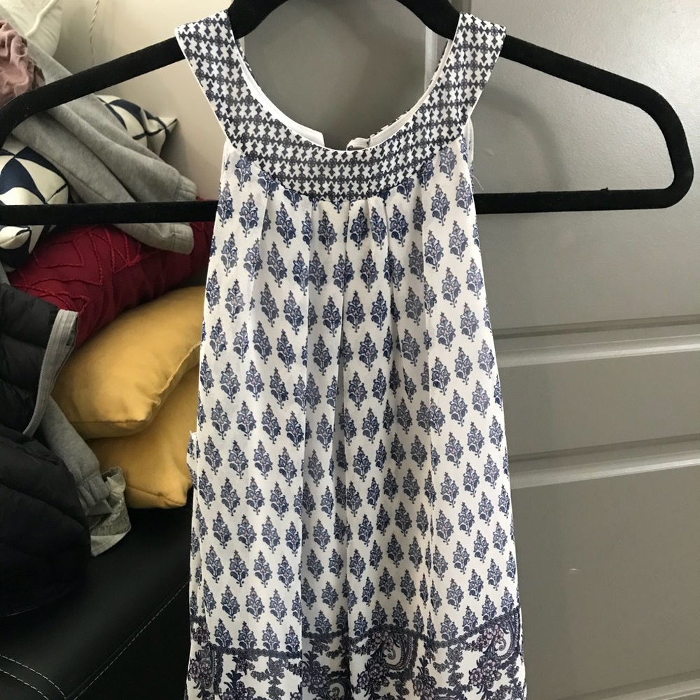 Women's white and blue ornate flow top size S